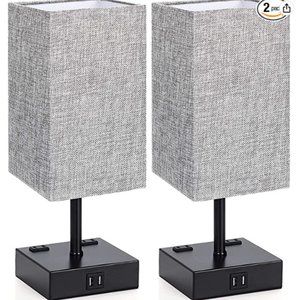 Touch Control Dimmable Lamps with 2 USB Ports and 2 AC Outlets, pk of 2